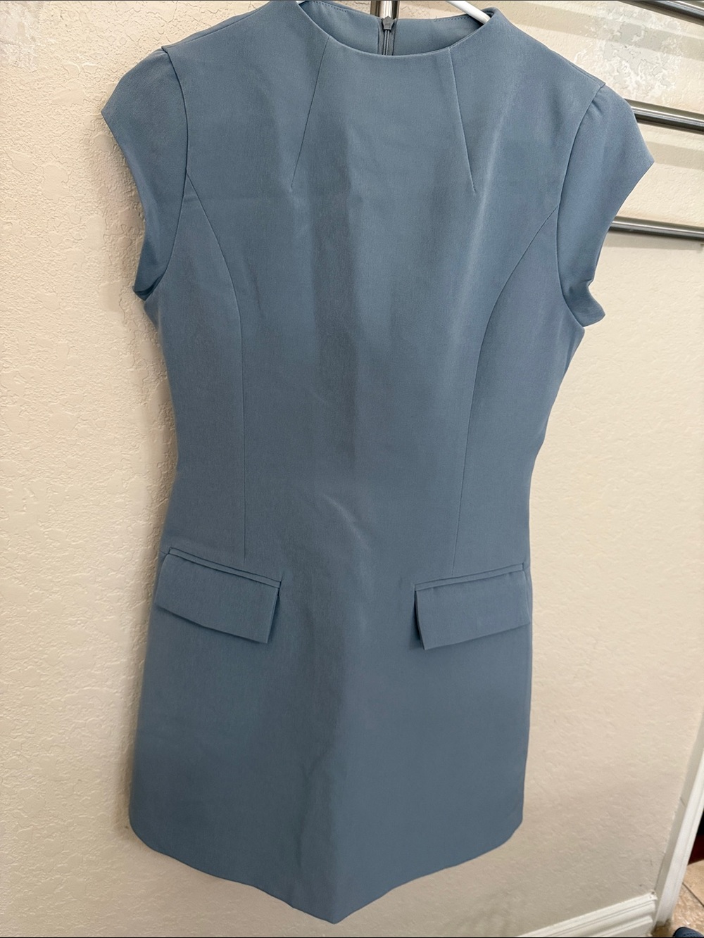 Classic Slate Blue Cap-Sleeve Sheath Dress